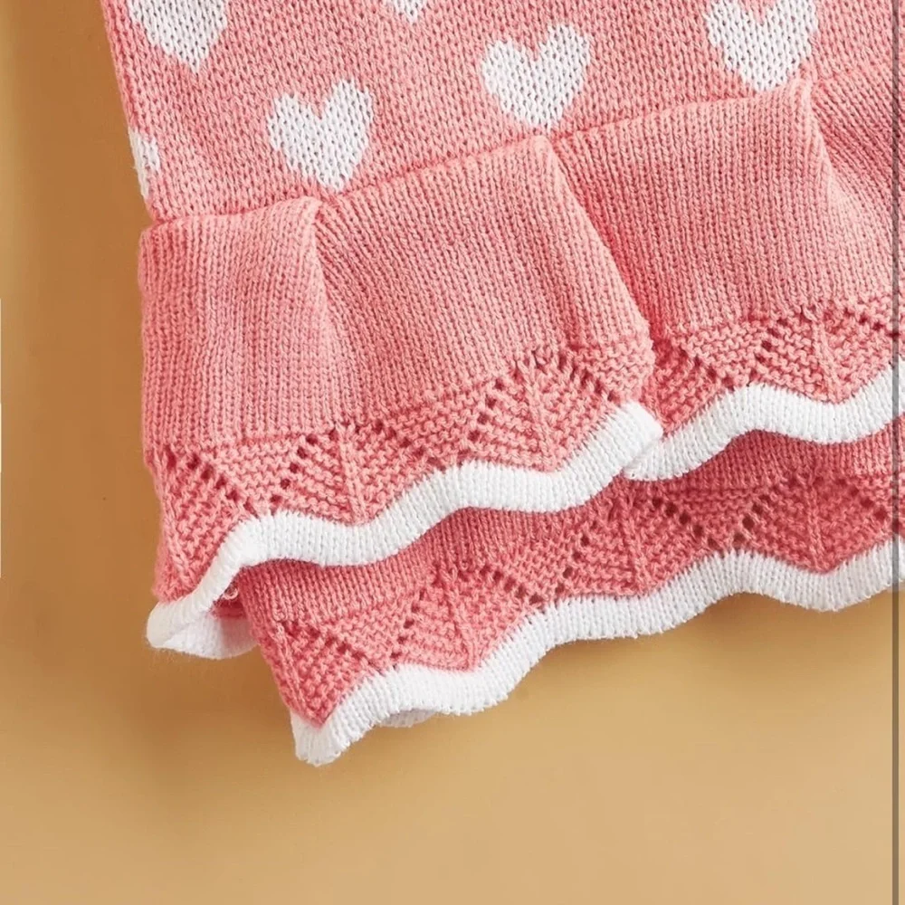 Heart  valentine Print Dog Sweater Double-Layer Trim Dress Warm Soft Winter Dog